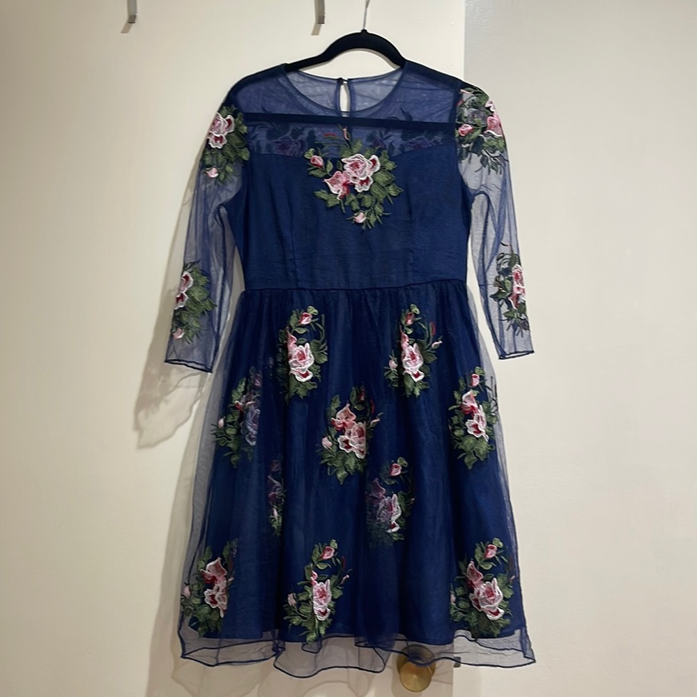 Chicwish Rose Floral Embroidered Tulle Spring Dress